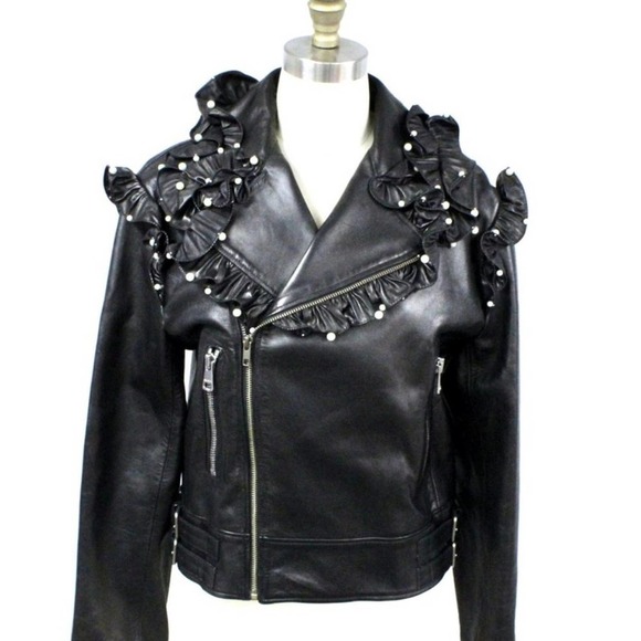 Gucci Lamb Leather Biker Jacket Ruffles Pearls NWT - Picture 1 of 9